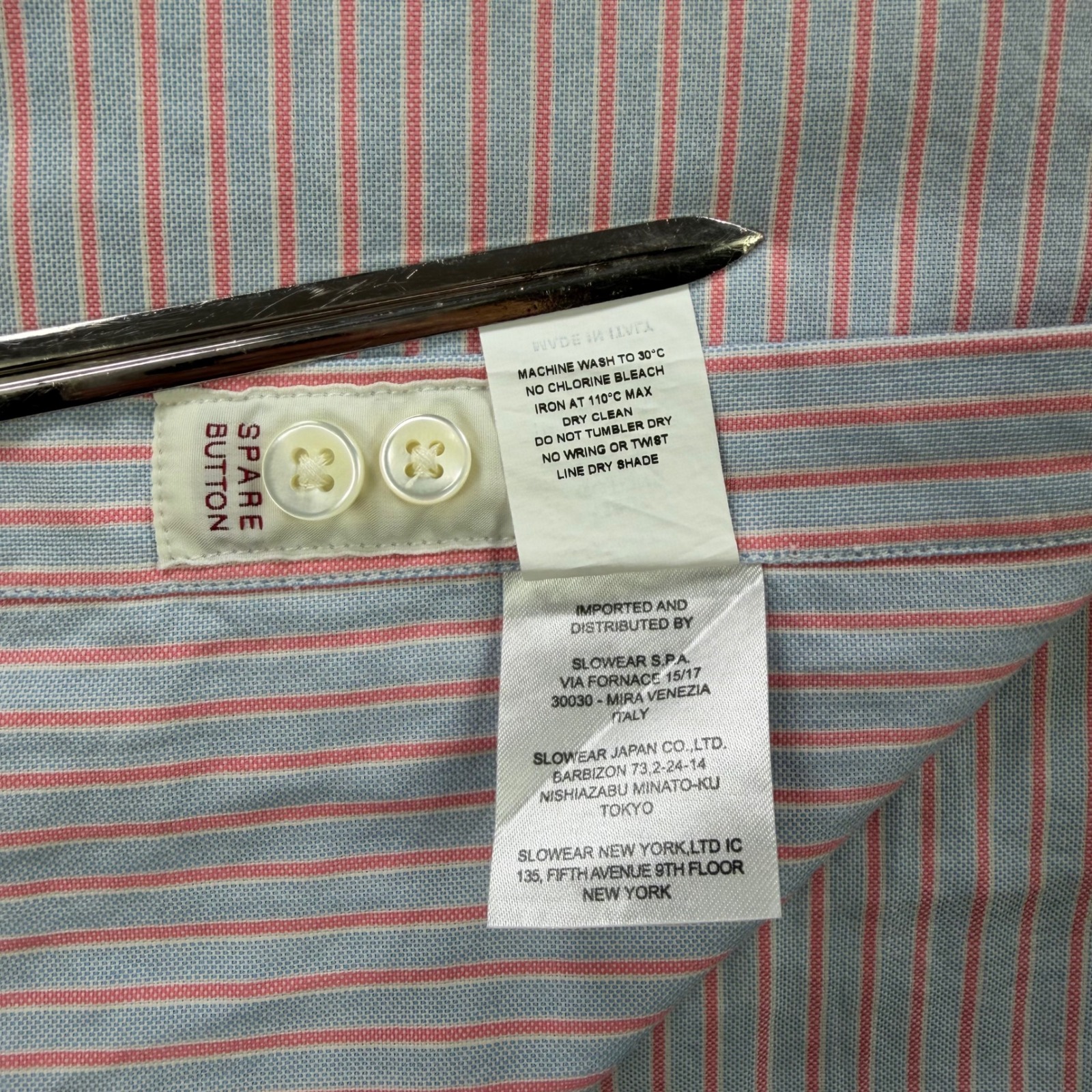 New Glanshirt Slowear Striped Button Up Shirt Mens 40 15.75 Blue Pink Italy Made — image 8 of 8